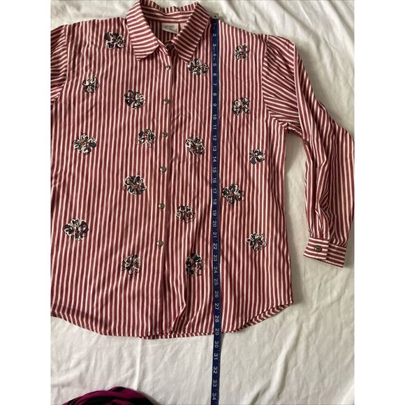 Koret City Blues Red & White Striped Floral Button-Up Shirt L - Picture 9 of 13